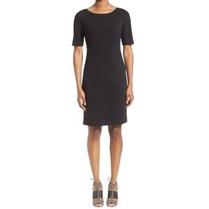 Lafayette 148 Black Punto Milano Seam Detail Sheath Dress, Size 12, Classic LBD